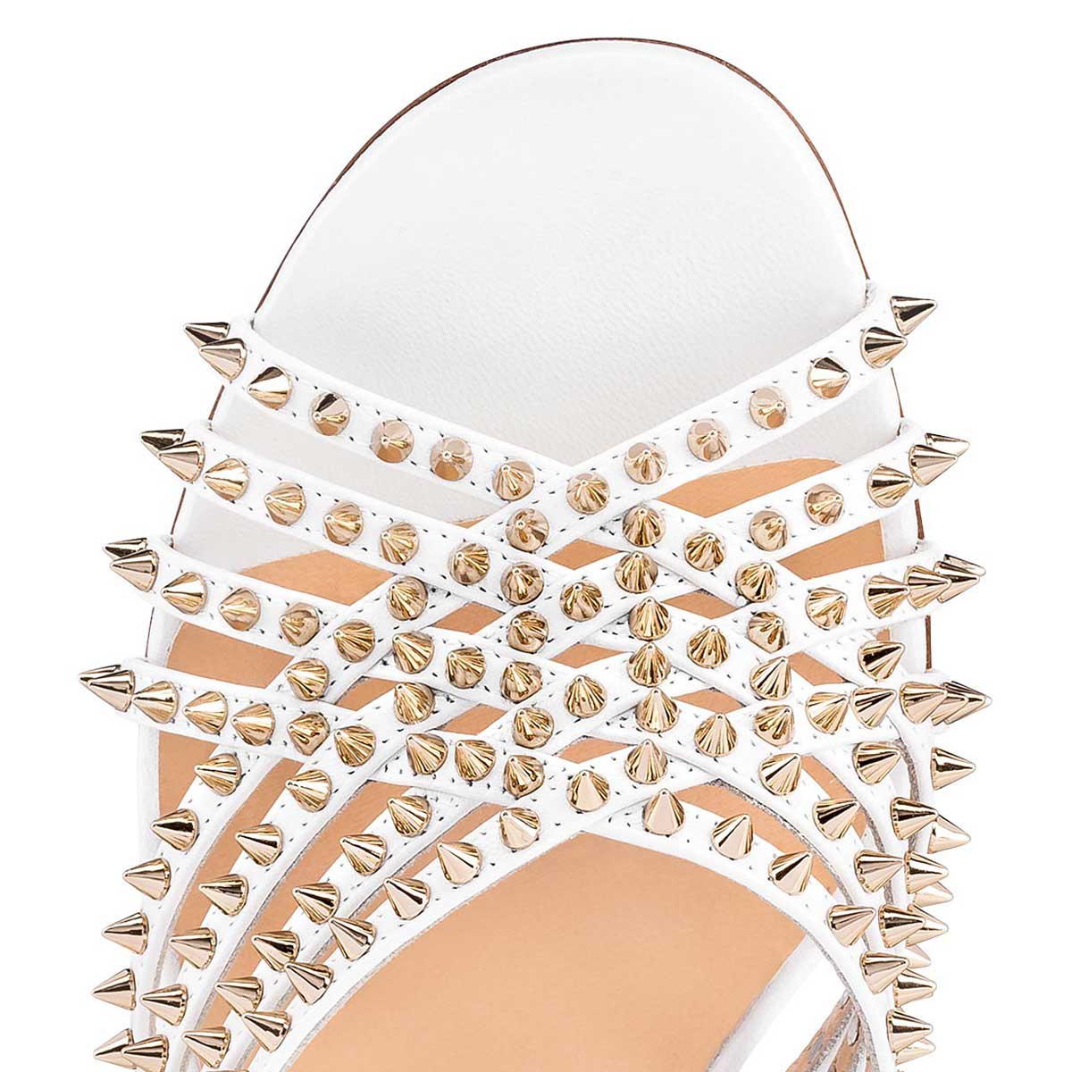 White Rivets Rhinestone Chunky Heel Mules Sandals