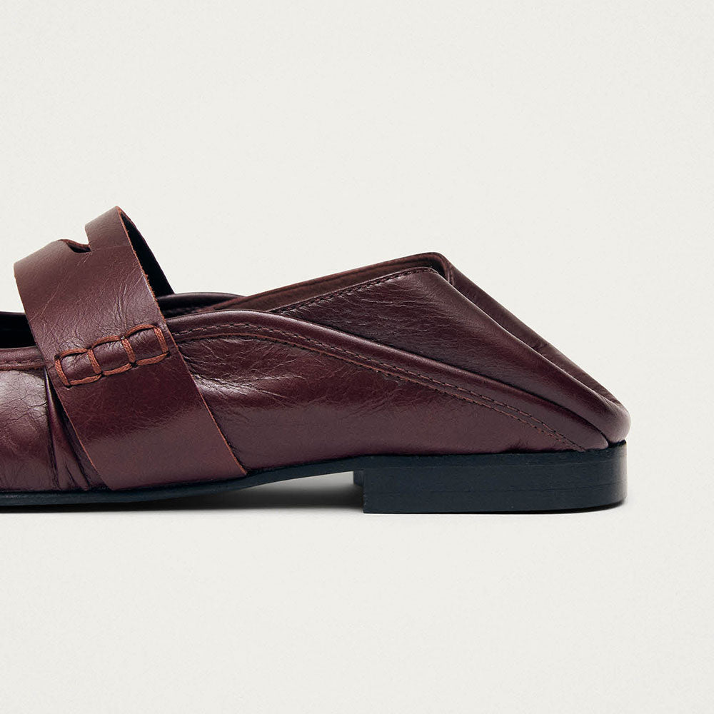 Vegan Leather Square Toe Mary Jane Maroon Ballet Flats with a Strap
