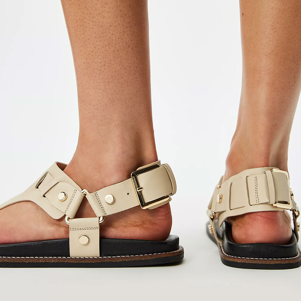 Ivory Hardware Decor T-Strap Open Square Toe Flat Beach Sandals