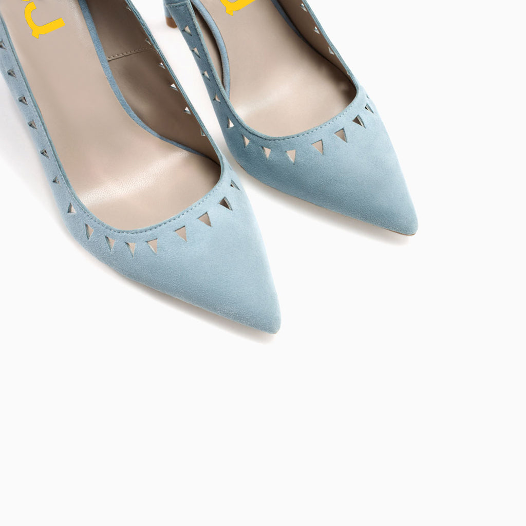 Light Blue Court Shoes Pointed Toe Triangular Cut Out Pumps Heels