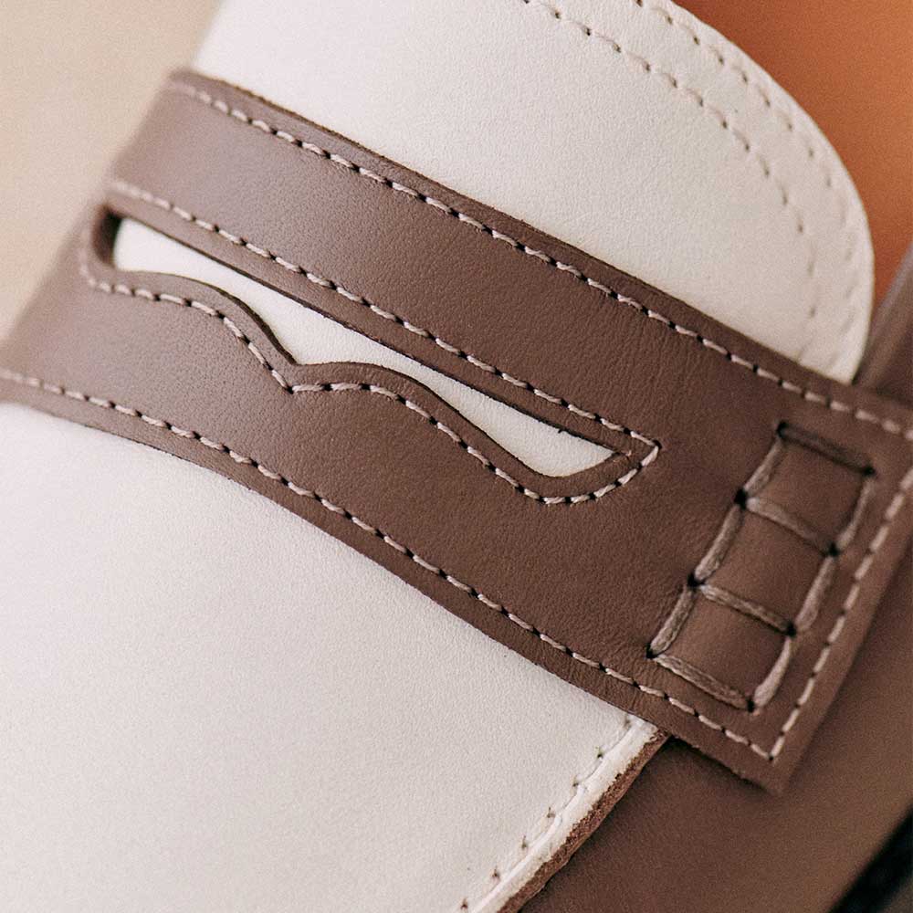 Brown and White Round Toe Loafers Office Casual Shoes for Women