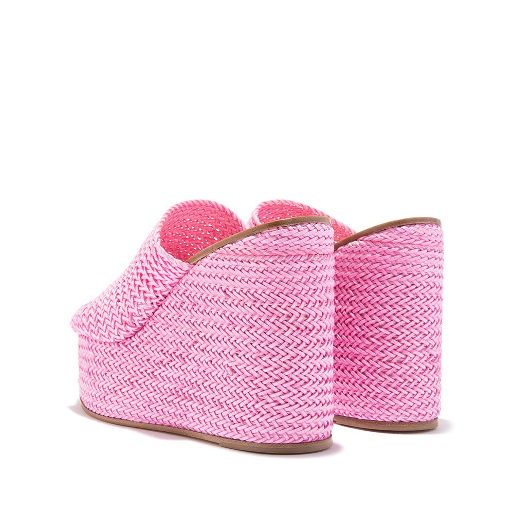 FSJ Pink Open Toe Woven Wedge Platform Mules Sandals