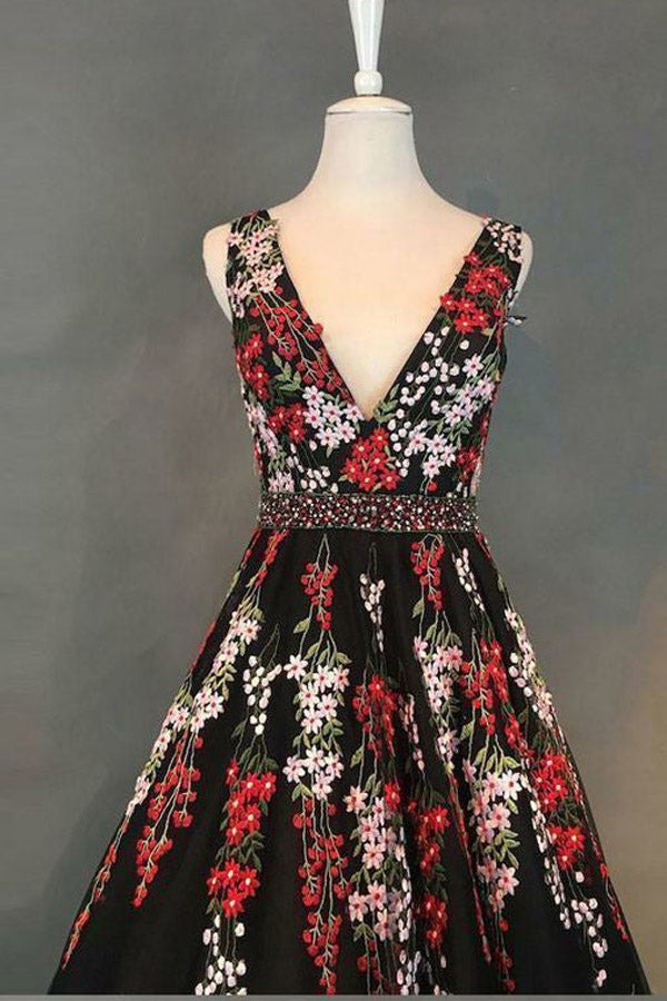 Gorgeous Beaded A Line Long Prom Dress With Floral Embroidery,WP319