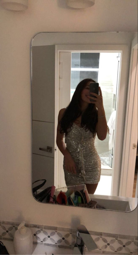 Silver Sequin Cocktail Dresses Homecoming Dress Short Prom Dress Party Dress cg26042