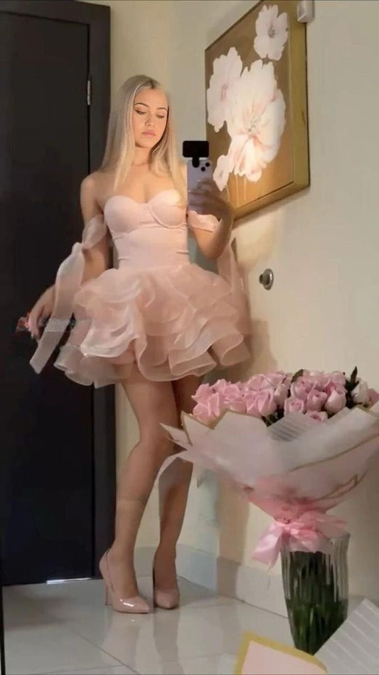 A Line Pink Cocktail Dresses Homecoming Dress Short Prom Dress Party Dress cg26001