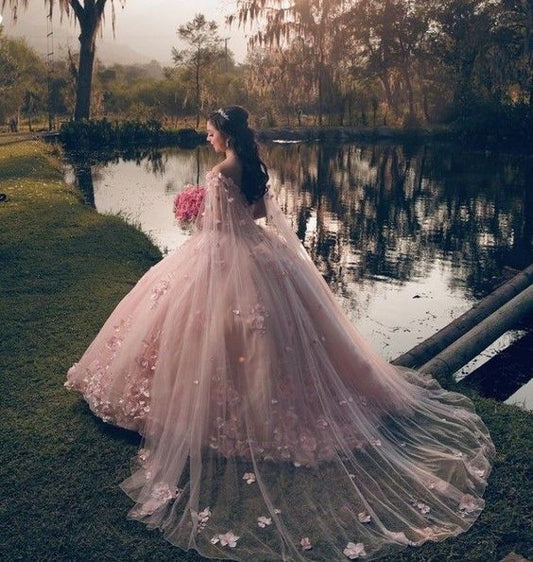 Gorgeous Pink Applique Off-the-shoulder Sweet 16 Quinceanera A-Line Prom Dress Birthday Dress Evening Dress Ball Gown TP4518