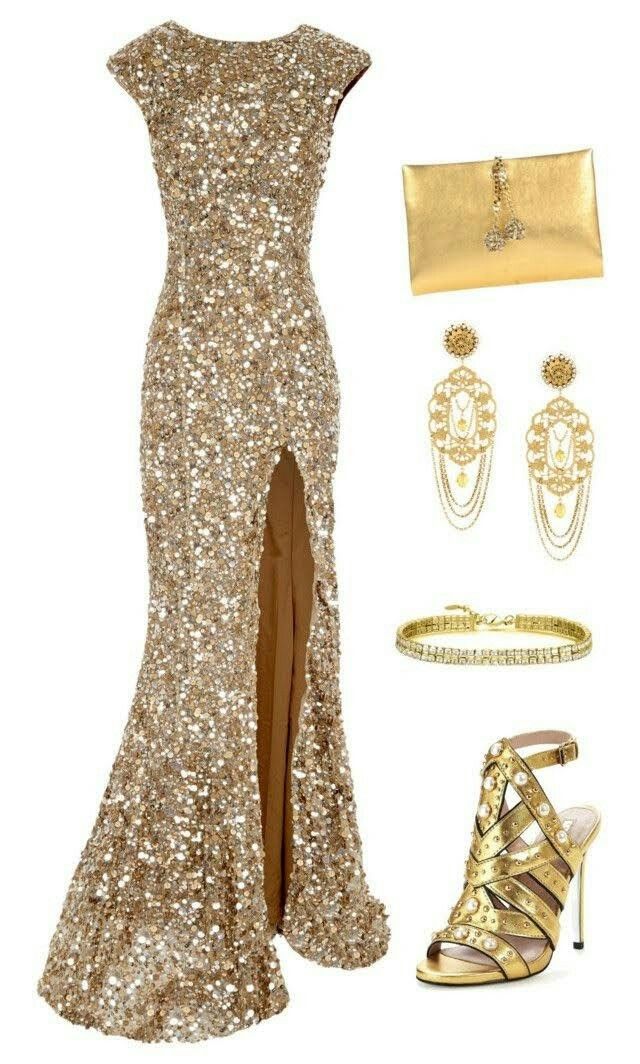 Gold Sequin Long Party Dress Evening Dress Prom Dresses cg25684