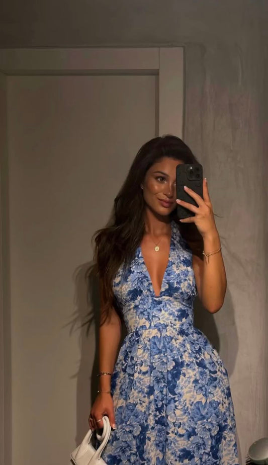 A Line Printing Prom Dresses, Sleeveless V Neckline Evening Dress, Long Formal Dress cg25955