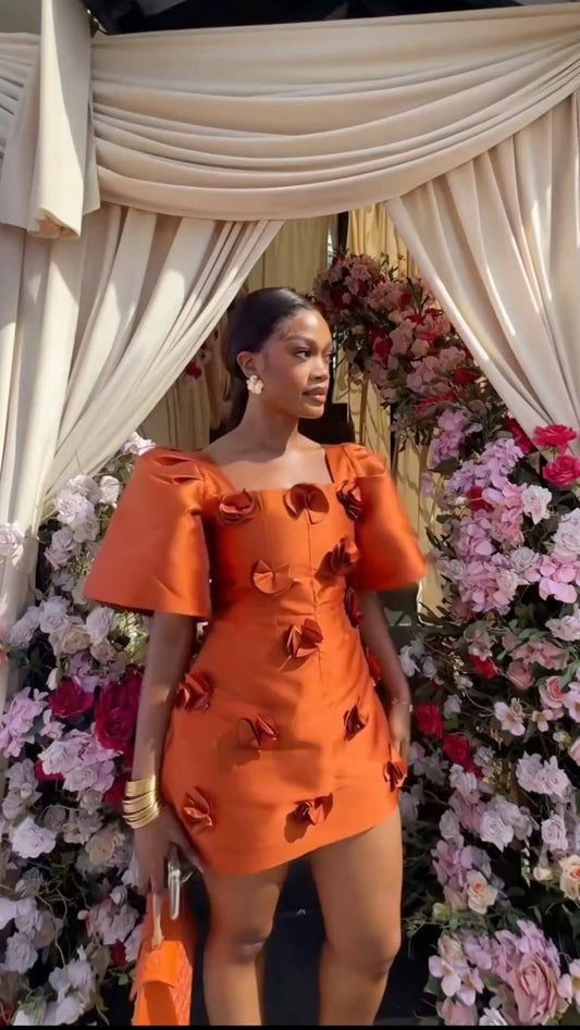 Orange Homecoming Dress Short Sleeves Satin Mini Party Dresses