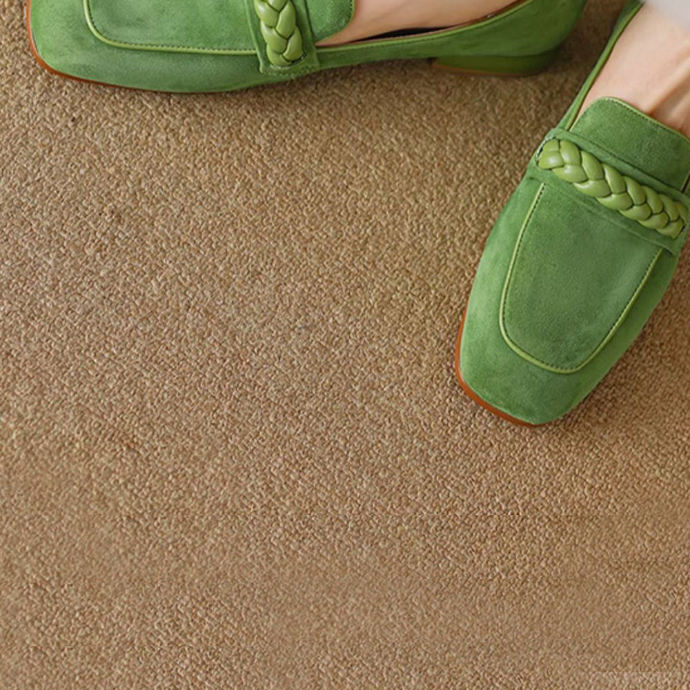 Green Vegan Suede Square Toe Chunky Heel Chain Loafers