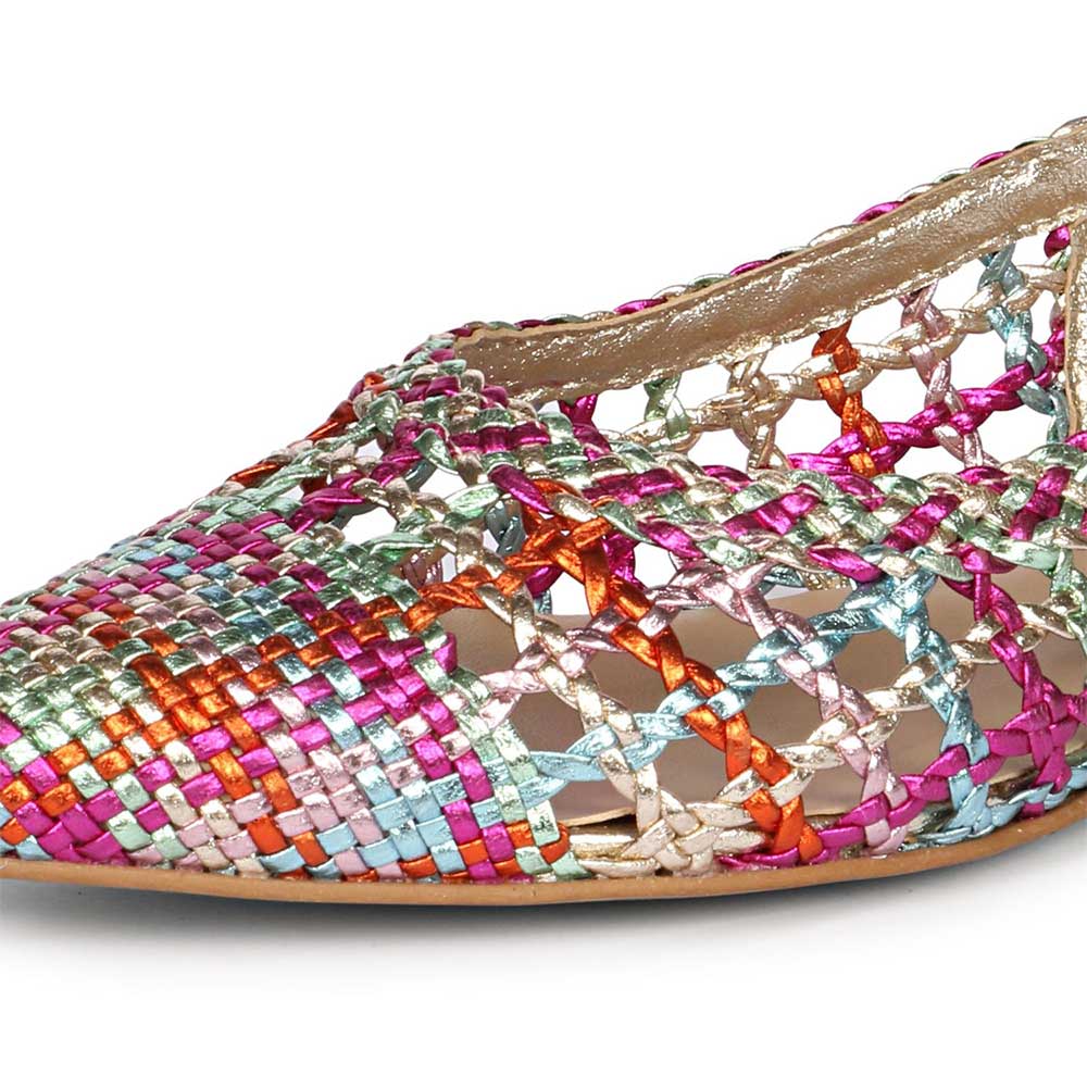 Multicolor Woven Pointed Toe Cut-Out Slingback Flat Shoes Women