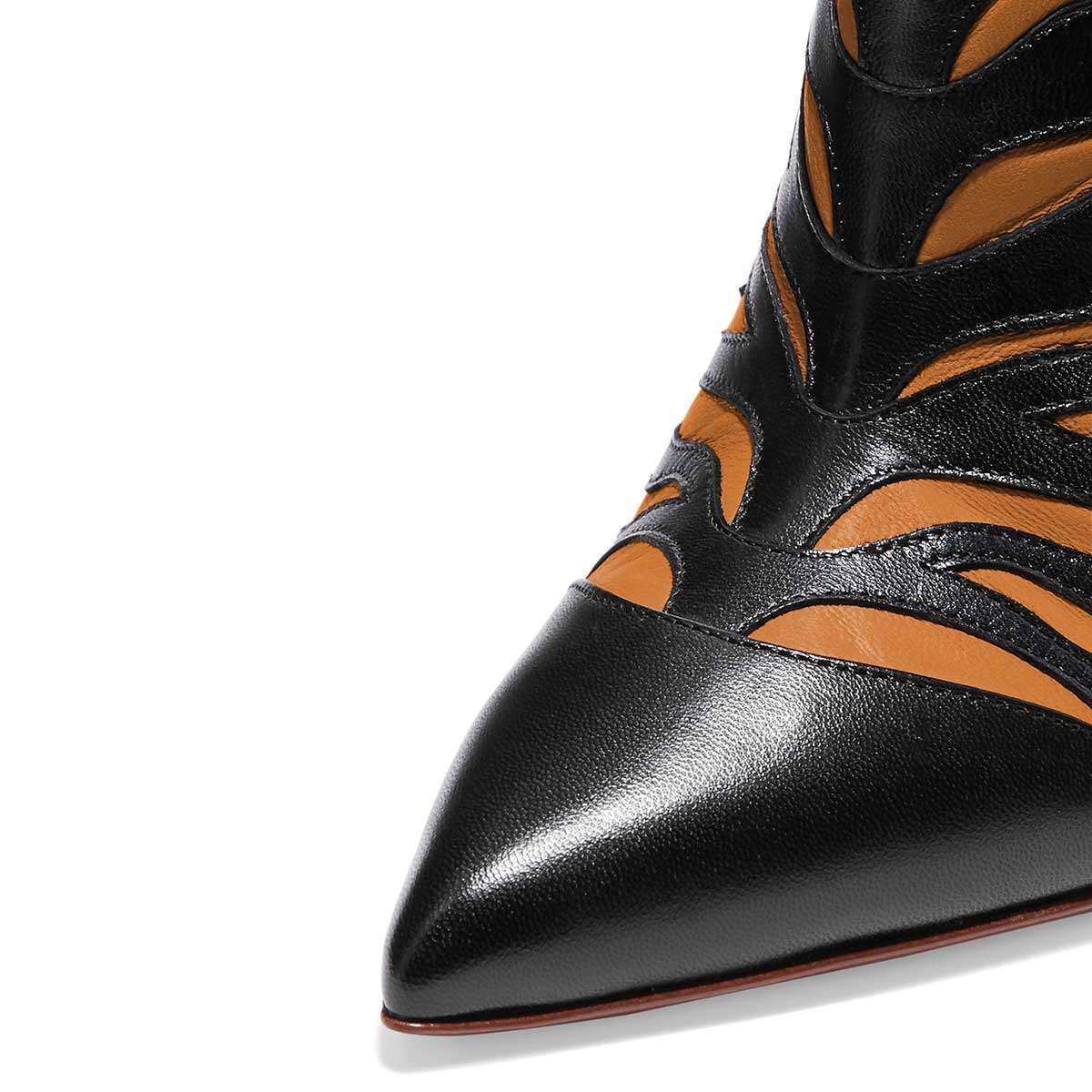 Black & Orange Pointed Toe Animal Print Mule Heels for Women