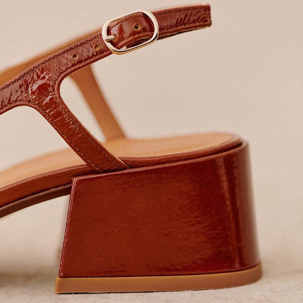 Vegan Leather Square Toe Chunky Heel Buckle Loafers in Brown