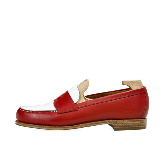 Red and White Two-Tone Comfort Slip-On Flat Women's Loafers