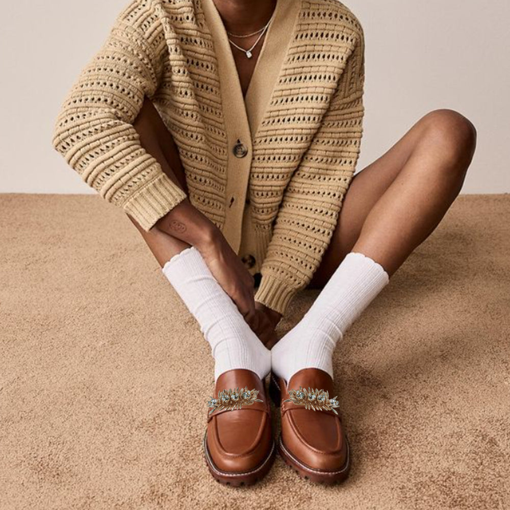 Brown Closed Round Toe Mules With Flower Decor Lug Sole Flats