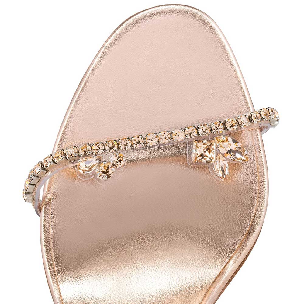 Gold Round Toe Stiletto Heel Rhinestone Bridal Slippers
