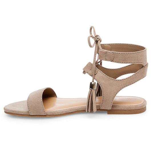 Khaki Gladiator Sandals Open Toe Lace Up Flats