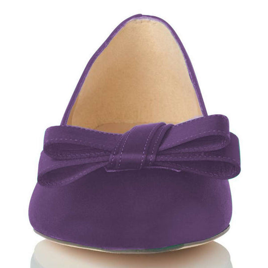 FSJ Purple Satin Women's Pointed Toe Flats with Bow