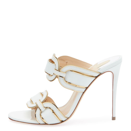 White Open Toe Stiletto Heel Mules for Women
