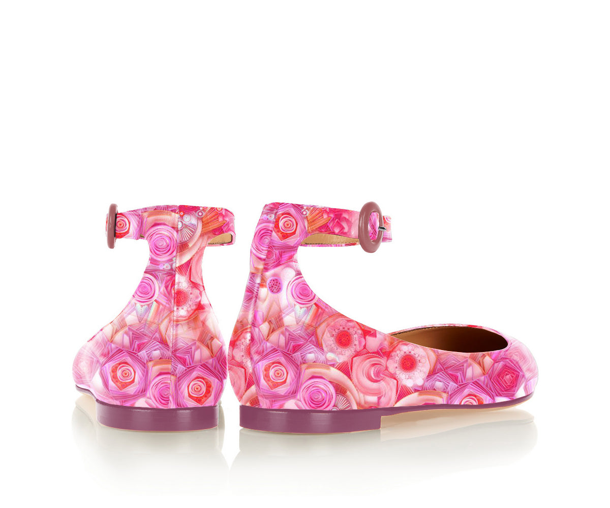 FSJ Pink Printed Ankle Strap Pointed Toe Flats for Women