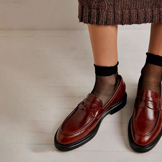 Brown Faux Leather Round Toe Flat Slip-On Womens Loafers