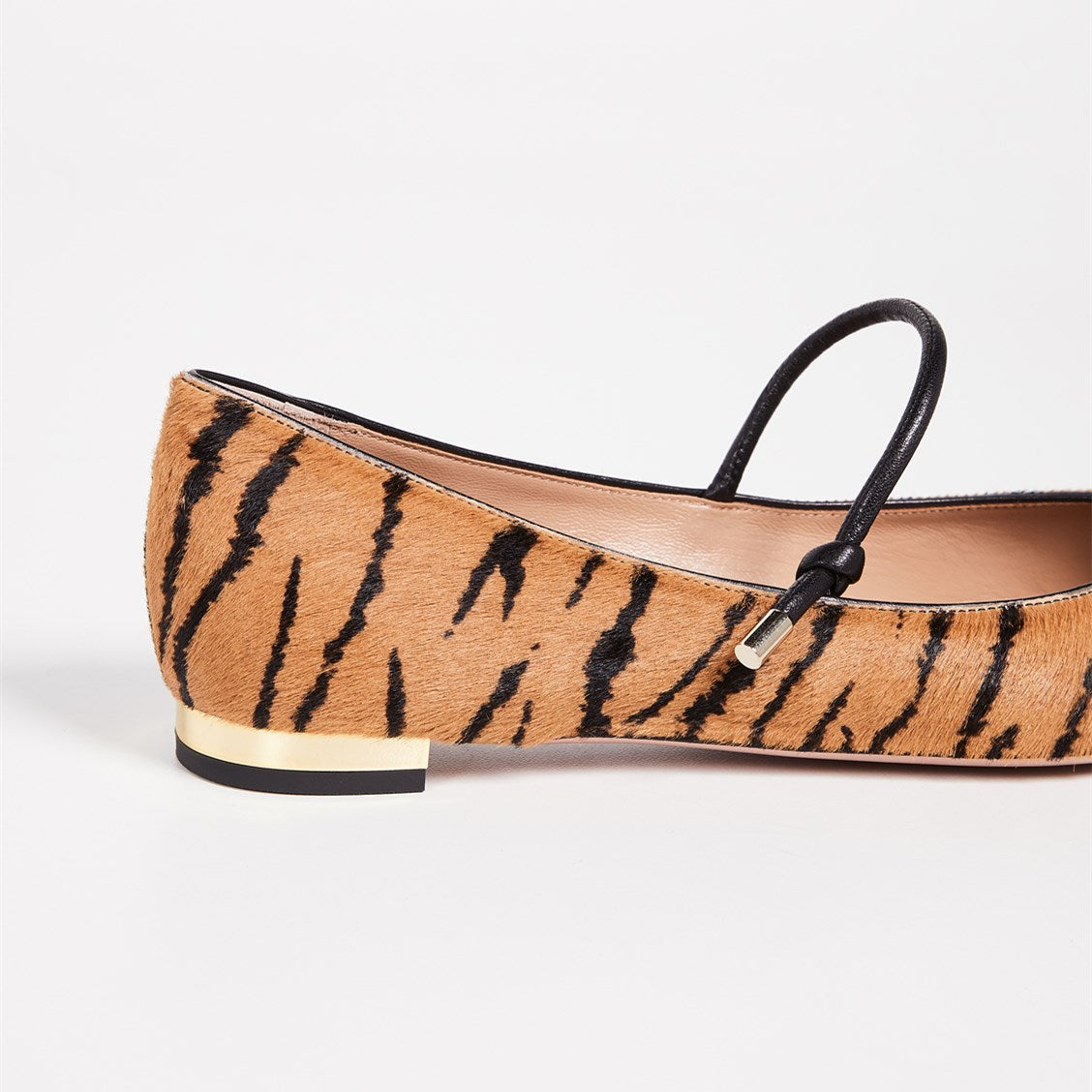 Brown Tiger Horsehair Pointy Toe Flats Mary Jane Shoes for Women