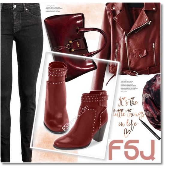 Women's Red Round Toe Studs Chunky Heel Ankle Boots