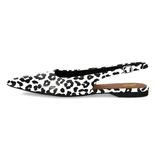 Black and White Pointed Toe Slip-On Slingback Leopard Flats