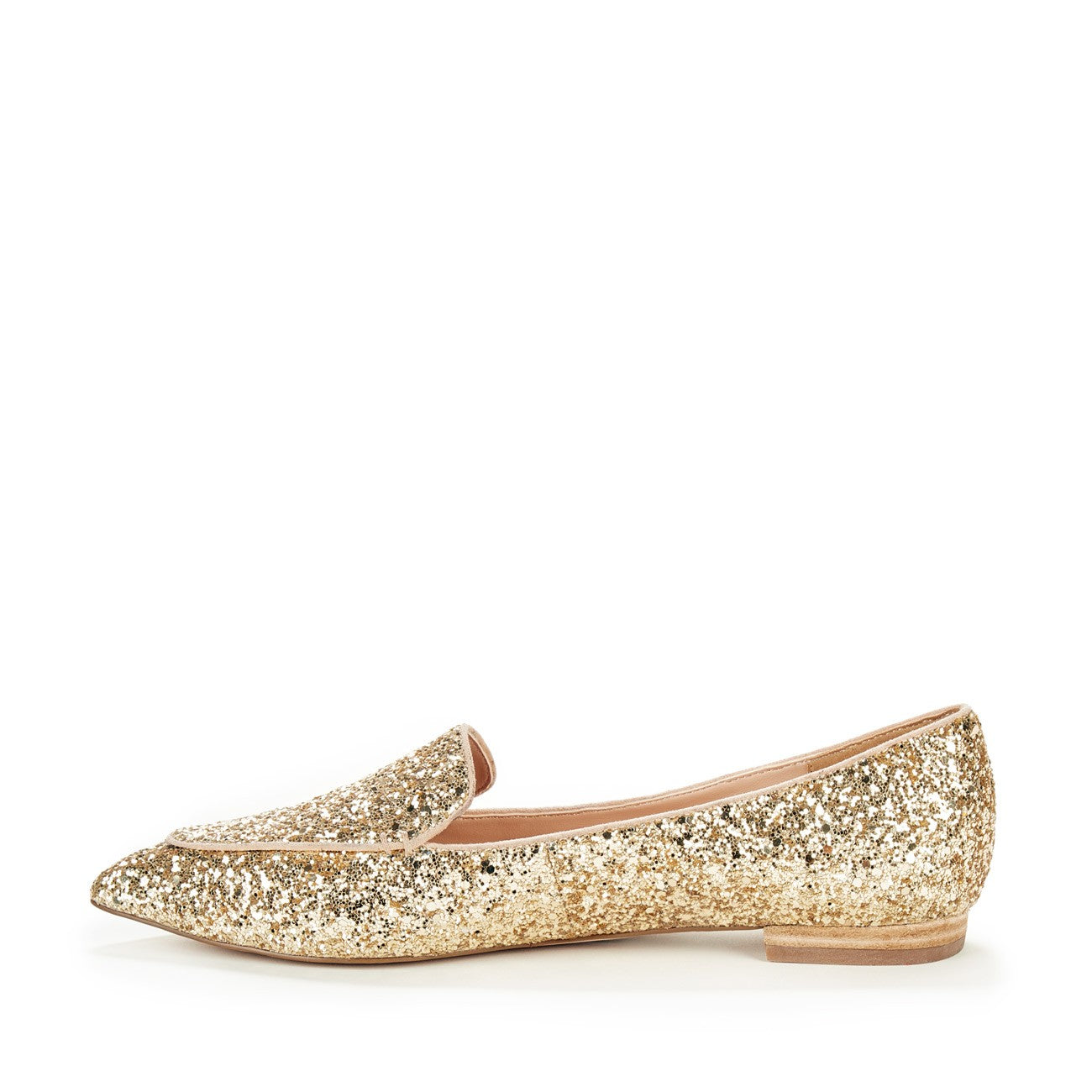 Golden Glitter Loafers for Women Pointy Toe Flats