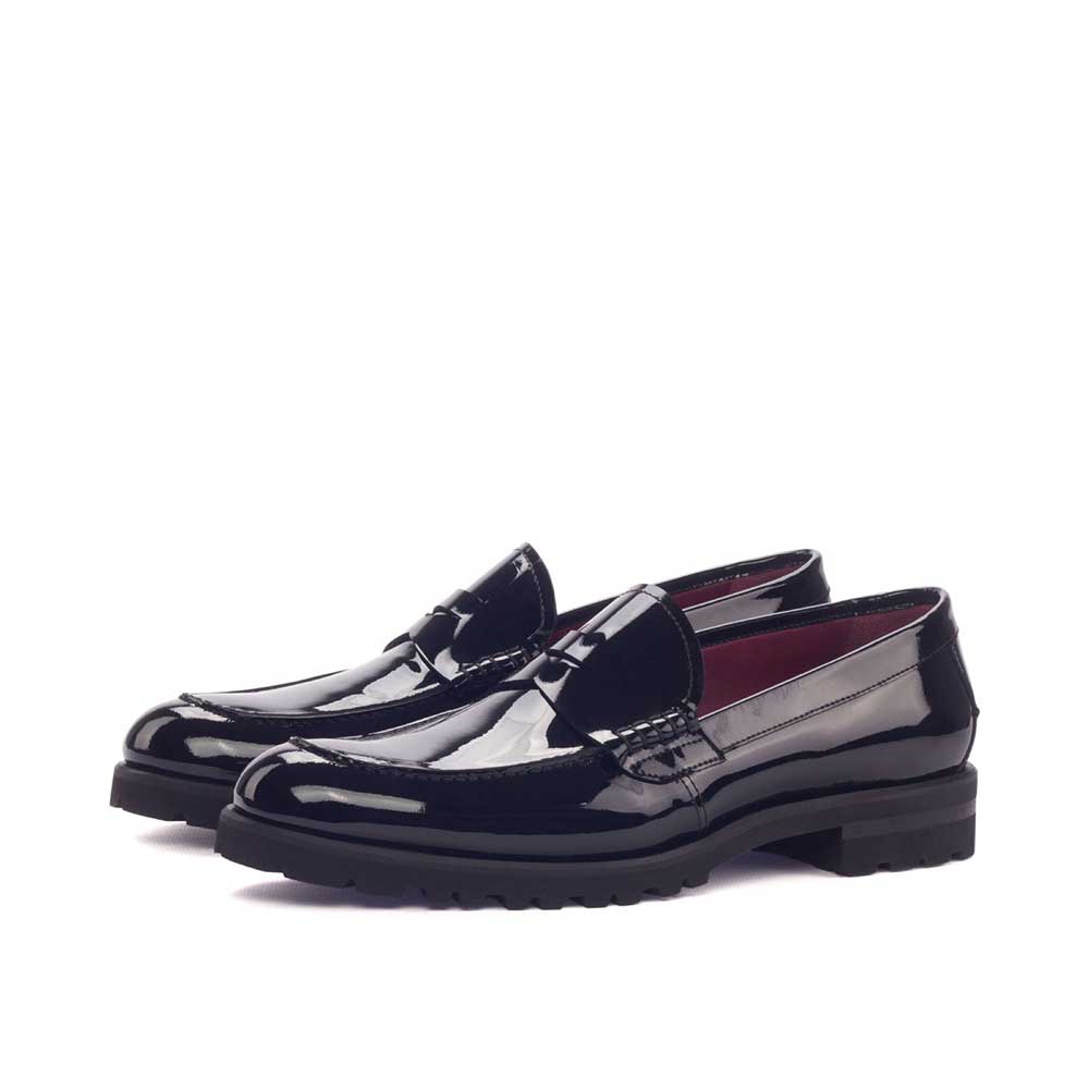 Black Patent Leather Round Toe Flat Slip-On Formal Loafers