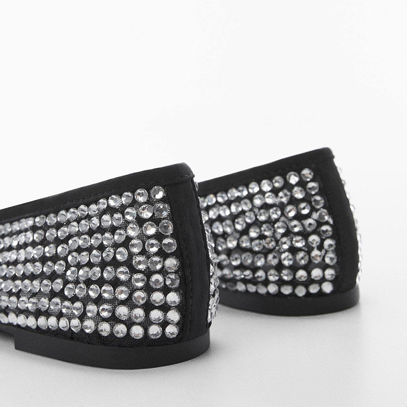 FSJ Black Round Toe Comfy Rhinestone Ballet Flats