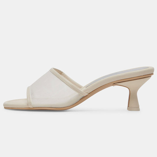 Vegan Leather Round Toe Mesh Wide Band Elegant Mules in Ivory
