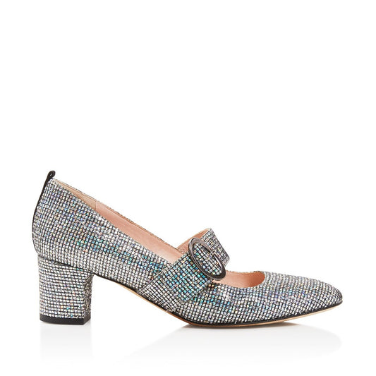 Women's Trendy Round Toe Glitter Buckle Block Heel Mary Jane Pumps
