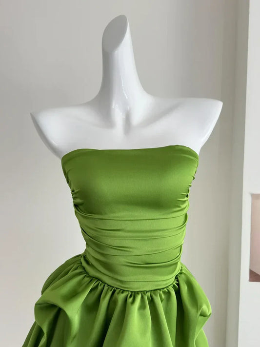 Simple Green Strapless Ruffled Hem Design A-line Mini Party Dress Homecoming Dress TP4049