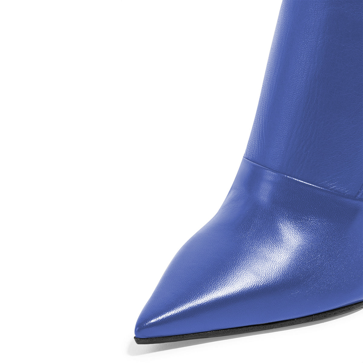 Blue Pointed Toe Stiletto Heel Rear Zip Closure Knee High Boots