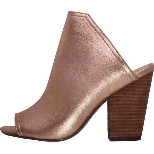 Women's Nude Peep Toe Stacked Heel Mules Shoes