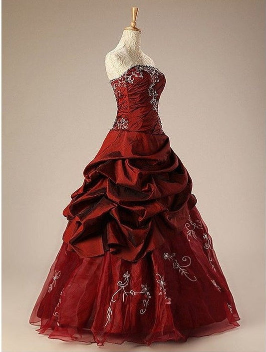 Vintage Burgundy Embroidery Beaded Sweet 16 Quinceanera A-Line Floor-length Prom Dress Birthday Dress Evening Dress Ball Gown TP4642