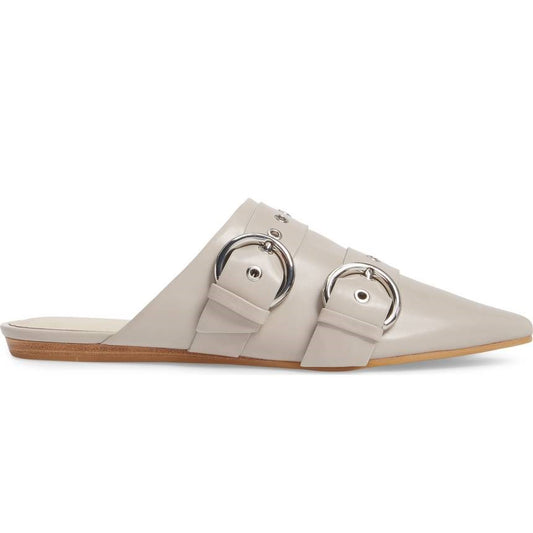 Light Grey Pointed Toe Flats Women's Buckled Mules