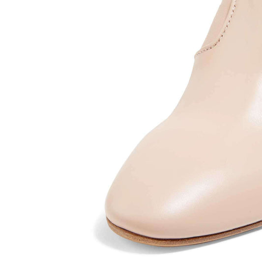 Beige Square Toe Side Zipper Ankle Boots with Chunky Heels