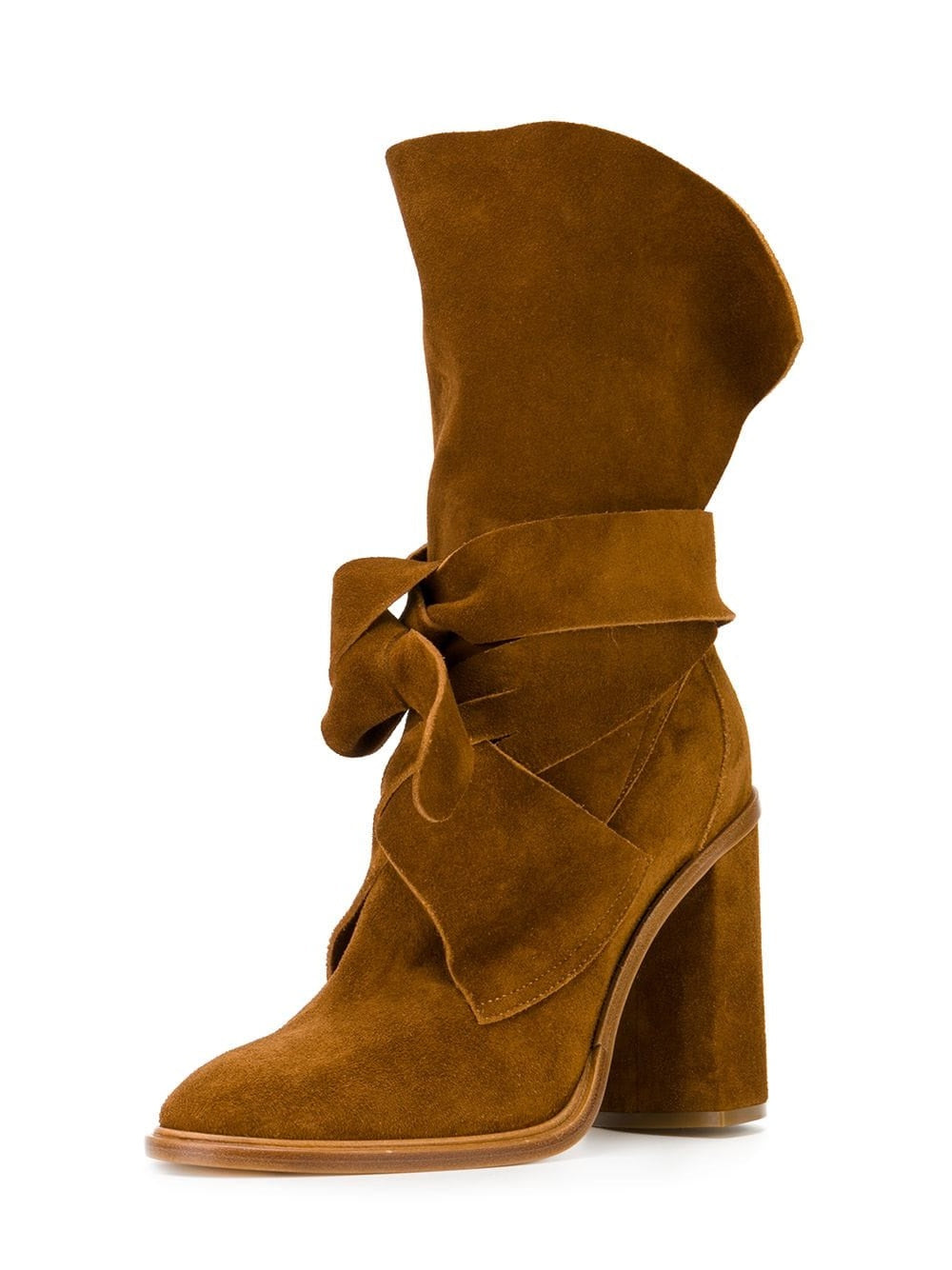 Tan Boots Vegan Suede Fashion Chunky Heel Mid Calf Boots