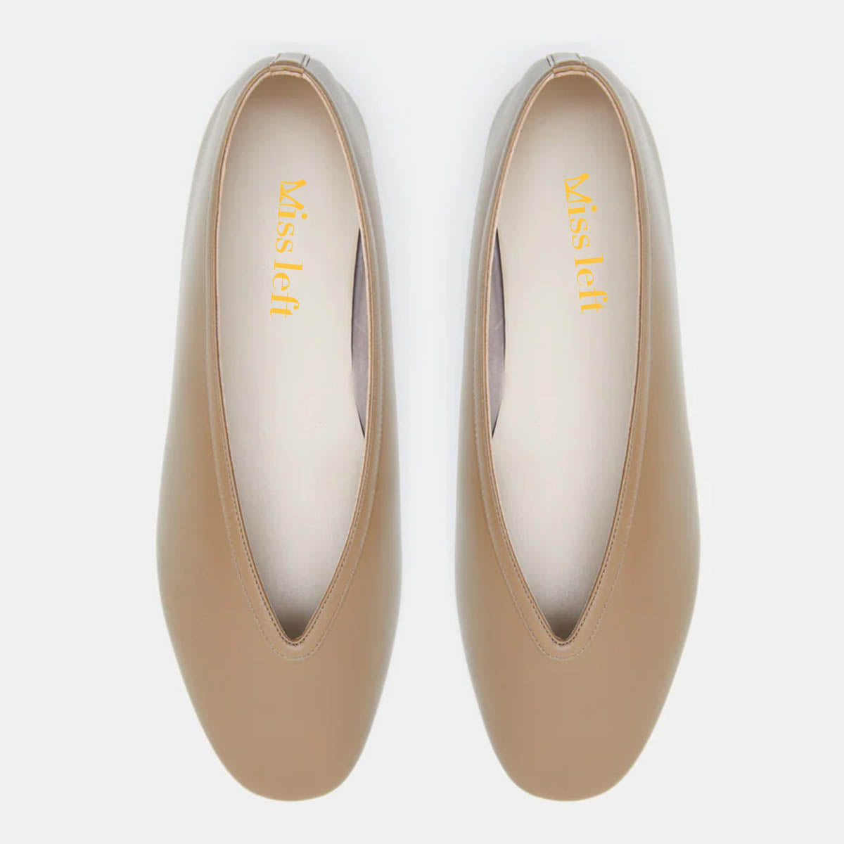 Women's Tan Vegan Leather Round Toe Ballet Flats with Slip-On Design