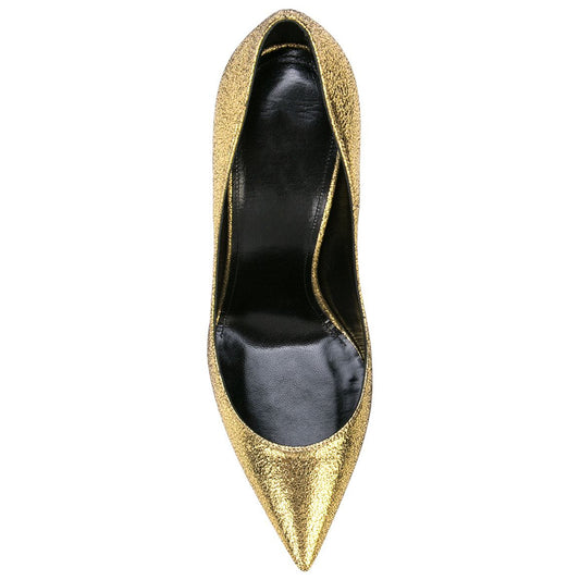 Women's Cracked Textured Stiletto Heel Elegant Gold Pumps