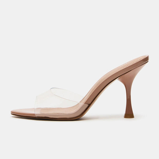 Women's Simple Nude Peep Toe Slip-On Clear PVC High Heel Mules