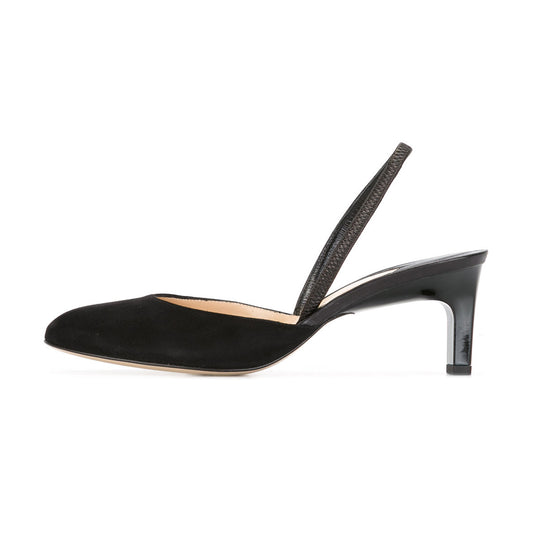 Women's Leila Black Almond Toe Chunky Heel Slingback Pumps