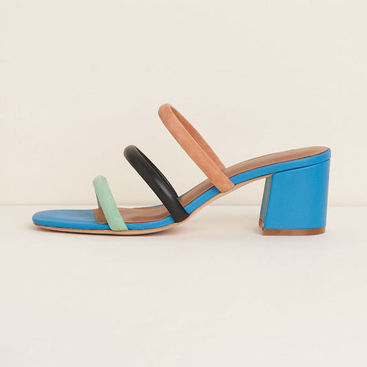 Vegan Leather & Faux Suede Rainbow Chunky Heel Women's Mules Shoes