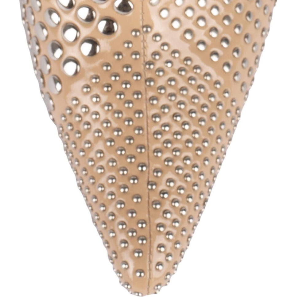 Beige Pointed Toe 4'' Stiletto Heel Studded Ankle Boots