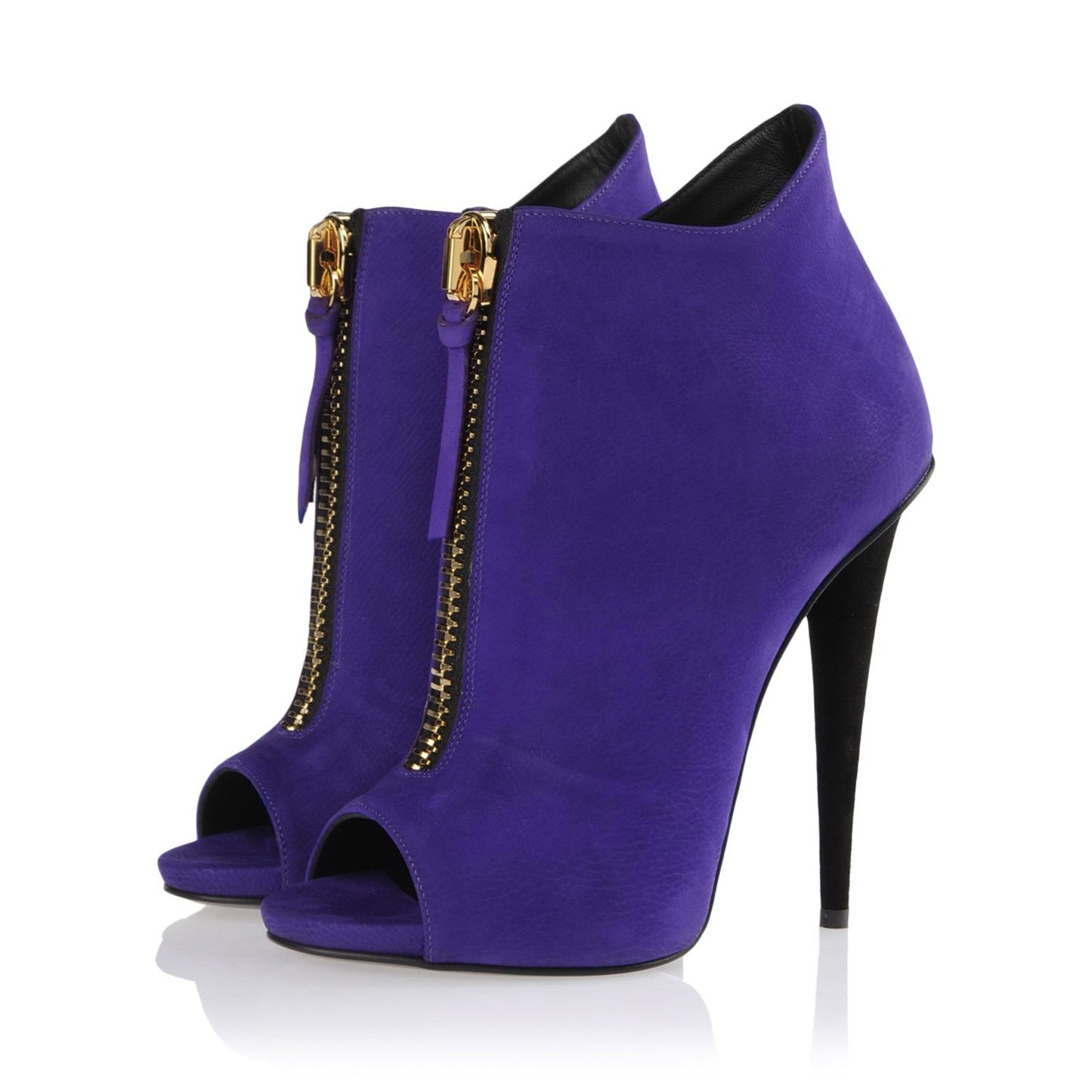 Women's Purple Peep Toe Booties Cone Heel Front Zip Ankle Boots