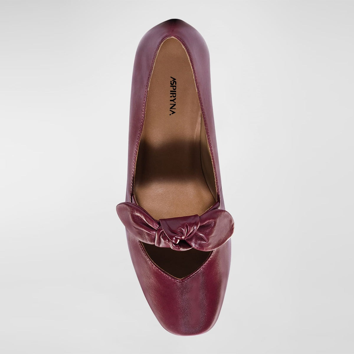 Burgundy Vegan Leather Bow Square Toe Women's Dress Flats