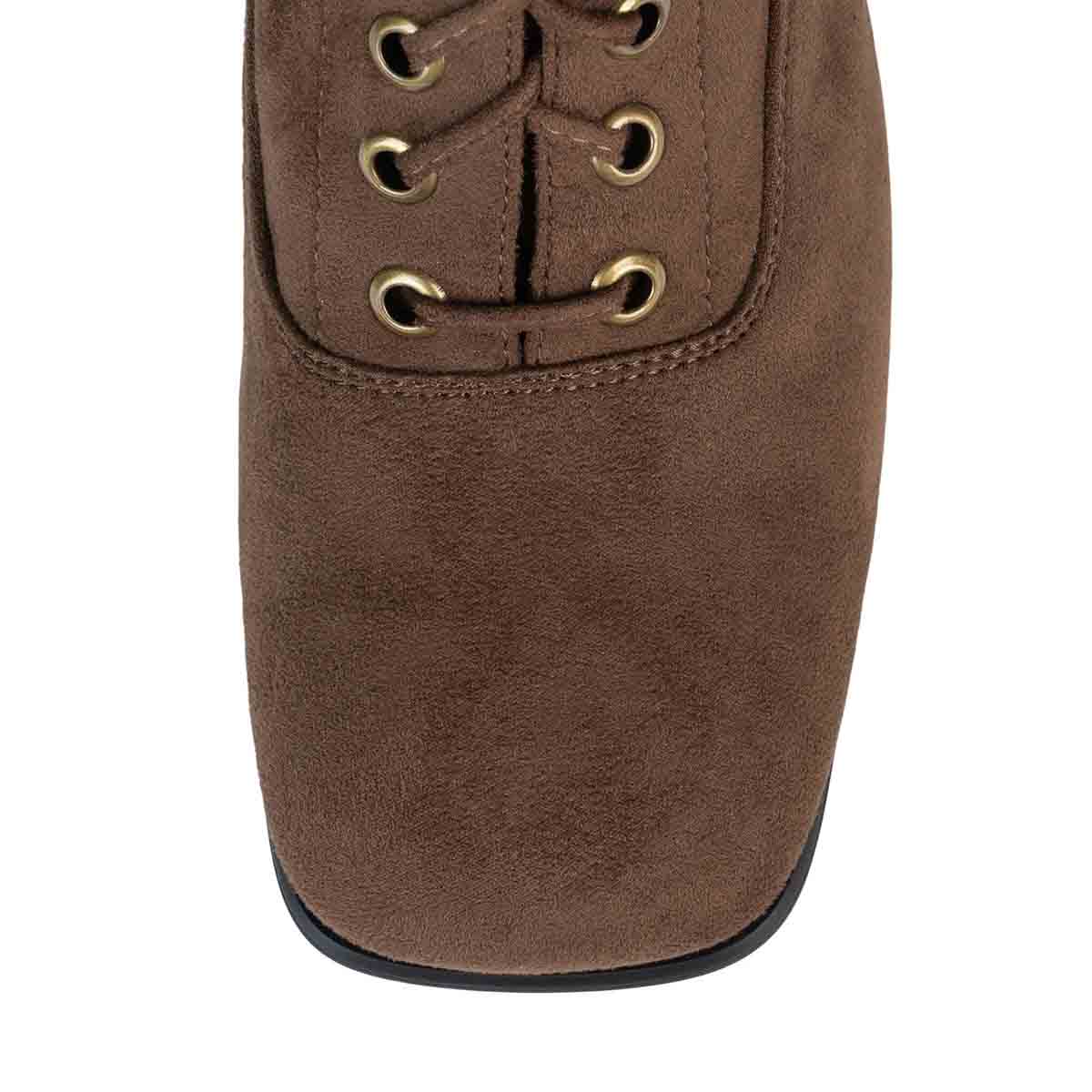 Brown Square Toe Block Heel Knee High Boots with Lace Up Design