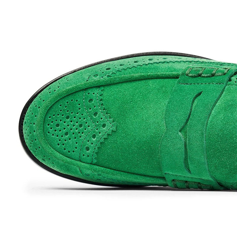 Women's Green Vegan Suede Low Block Heel Classic Mule Loafers